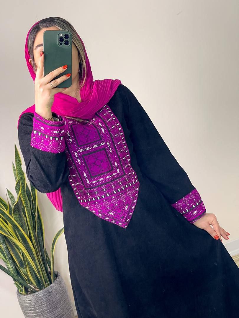 کفتان خرجکار تافته مخمل کبریتی - فری سایز / مشکی خرجکار نارنجی