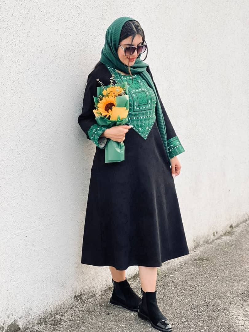کفتان خرجکار تافته مخمل کبریتی - فری سایز / مشکی خرجکار نارنجی