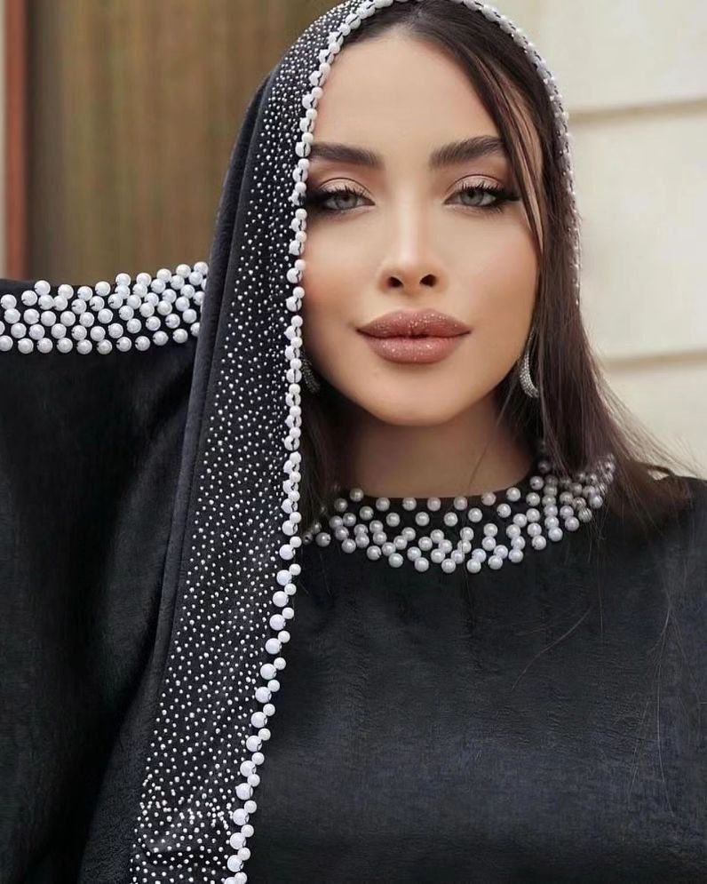 شال مجلسی نگین و مروارید - تک‌سایز / مشکی مروارید مشکی نگین دار مشکی