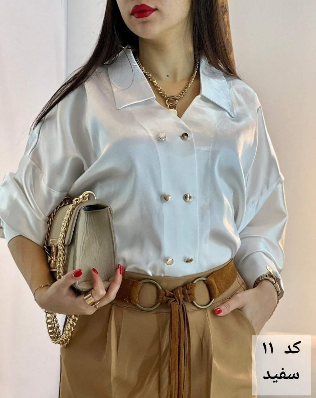 شومیز ساتن ال ایکس ترانه - سایز ۳ / نقره ای