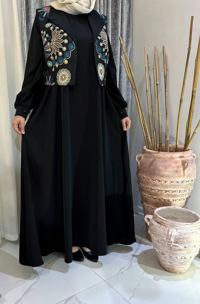 مانتو عبایی و جلیقه تسنیم - فری سایز / تک رنگ