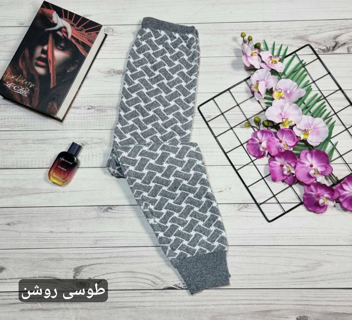 شلوار بافت سه بعدی سنتی - فری سایز / ذغالی سفید