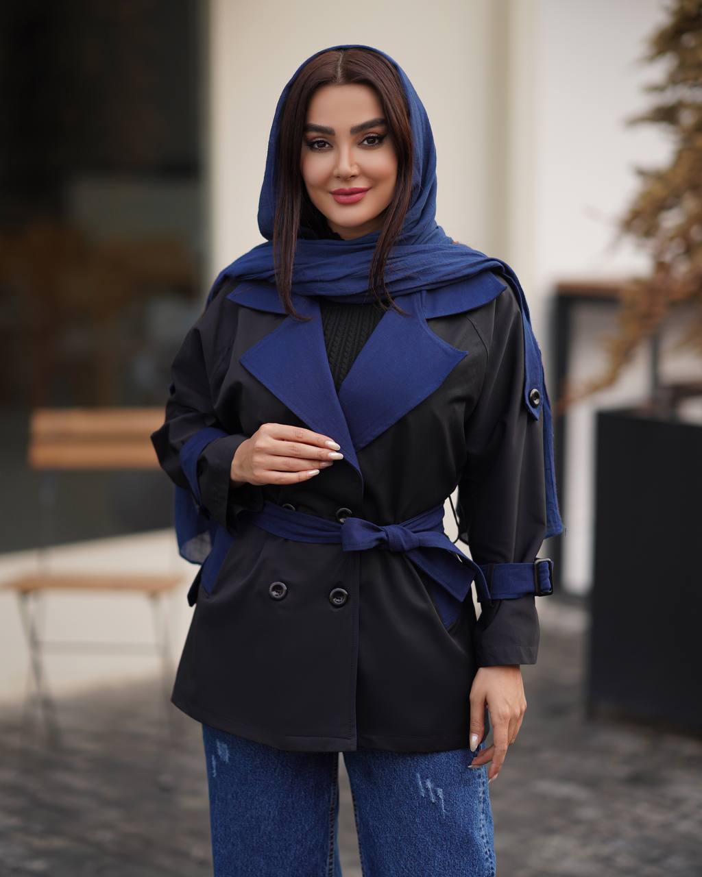 بارانی کتان زارا مدل مایا - سایز ۱ ( ۳۸ تا ۴۲ ) / زیتونی آبی