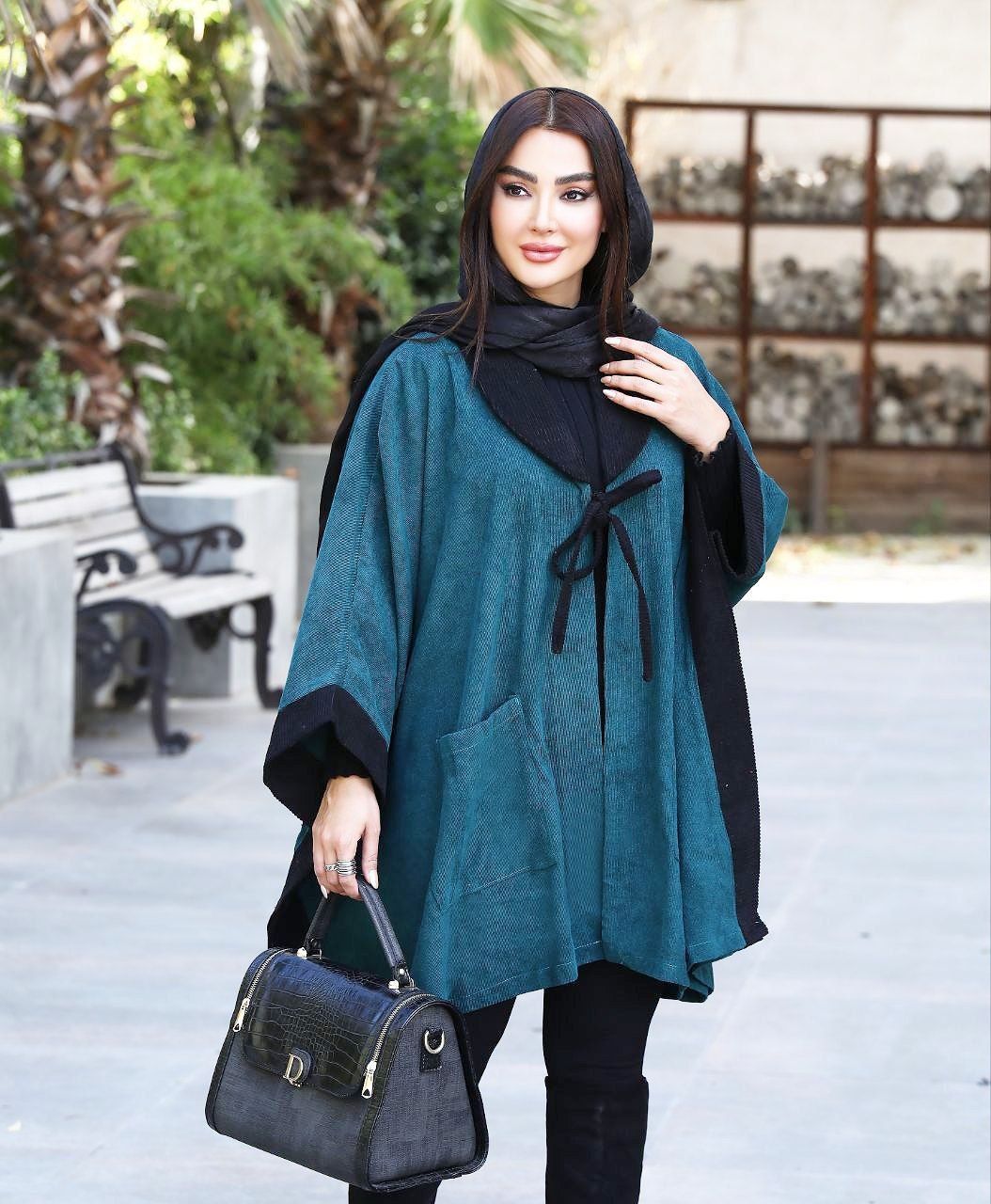 مانتو پانچ مخمل کبریتی سیلوان ( سایز بزرگ) - فری سایز / سبز