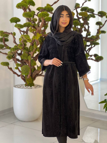 مانتو مجلسی مخمل لمه دار کارشده