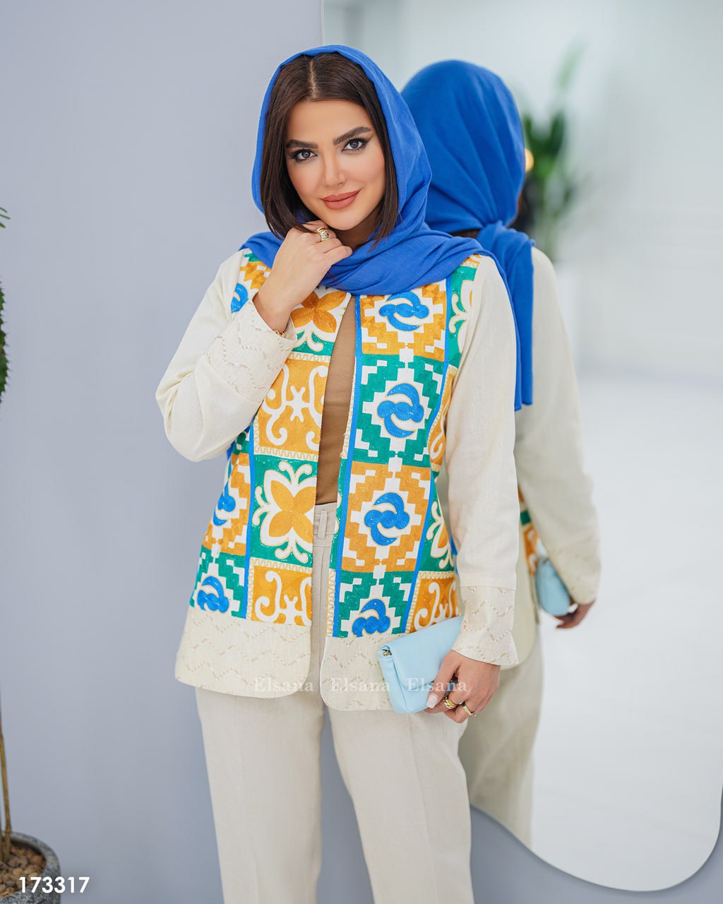کت مجلسی خرجکار هندی سروشا - سایز ۲ / کرم خرجکار صورتی