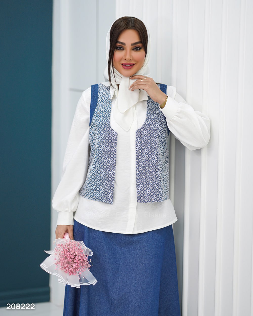 ست سه تیکه لی آنویا ( شومیز دامن جلیقه) - سایز ۳ / جین آبی روشن
