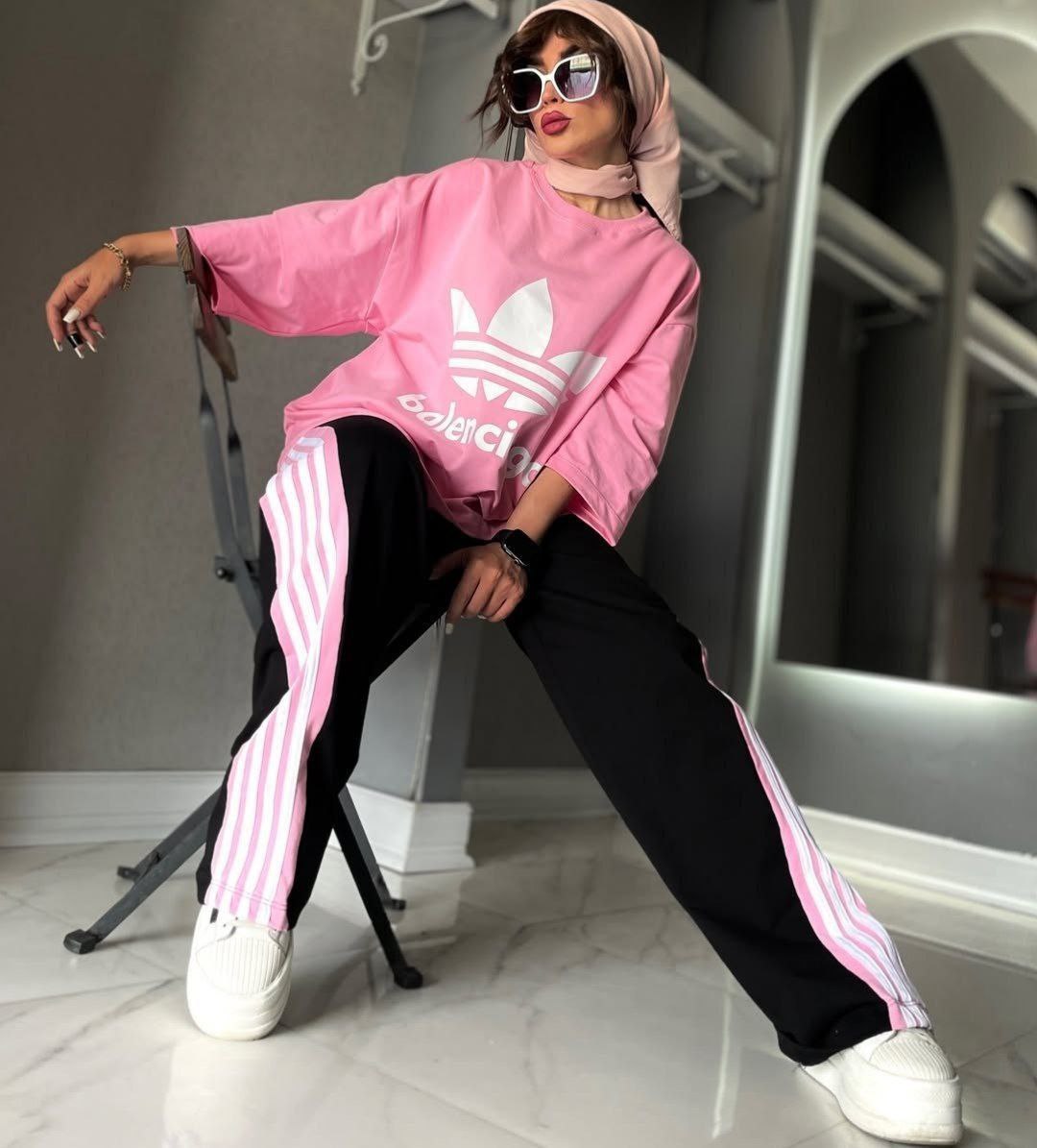 ست تیشرت شلوار adidas - فری سایز / زرشکی