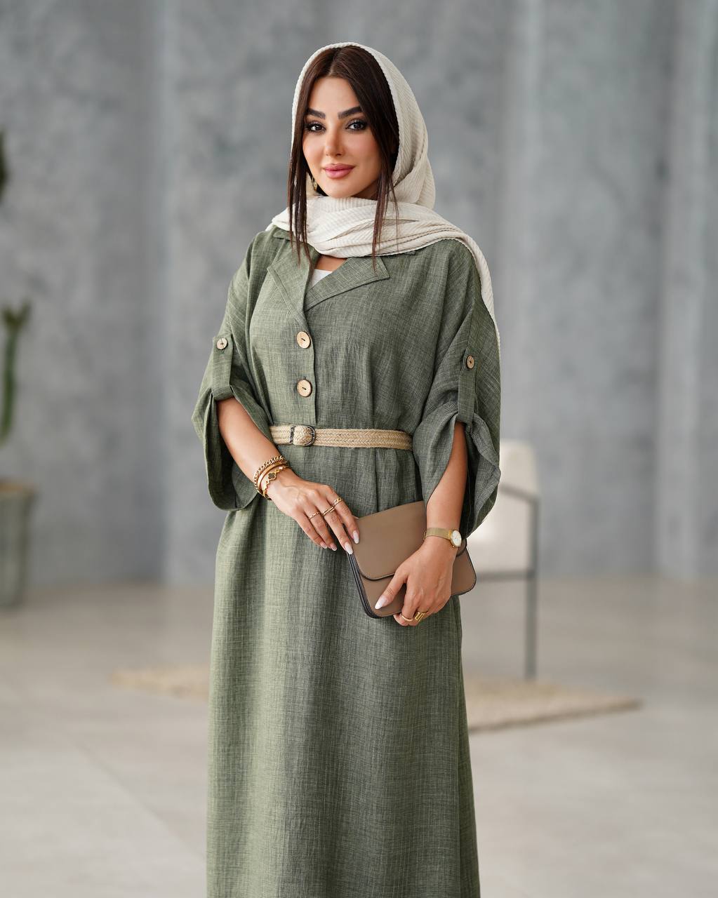 کفتان دودکمه کمربند دار - سایز ۱ / کرم