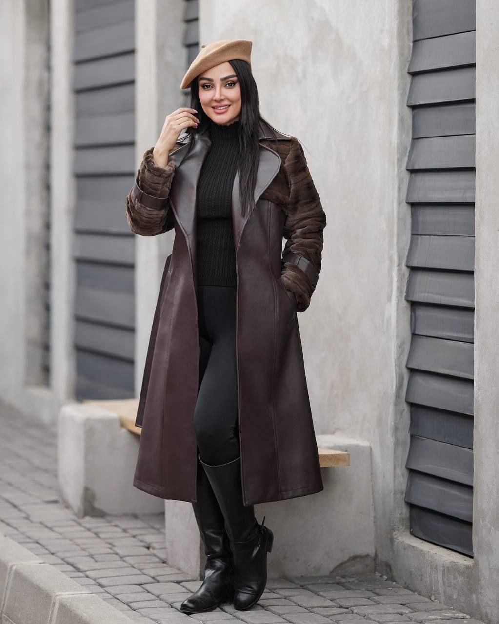 پالتو ترکیبی چرم و پوست مزونی