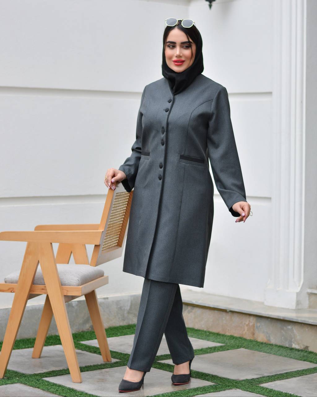مانتو شلوار اداری دیپلمات دیبا - نوک مدادی / سایز ۴